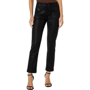 NWT $259 Paige Mayslie Straight Ankle Jean in Black Fog Luxe Coating - Black